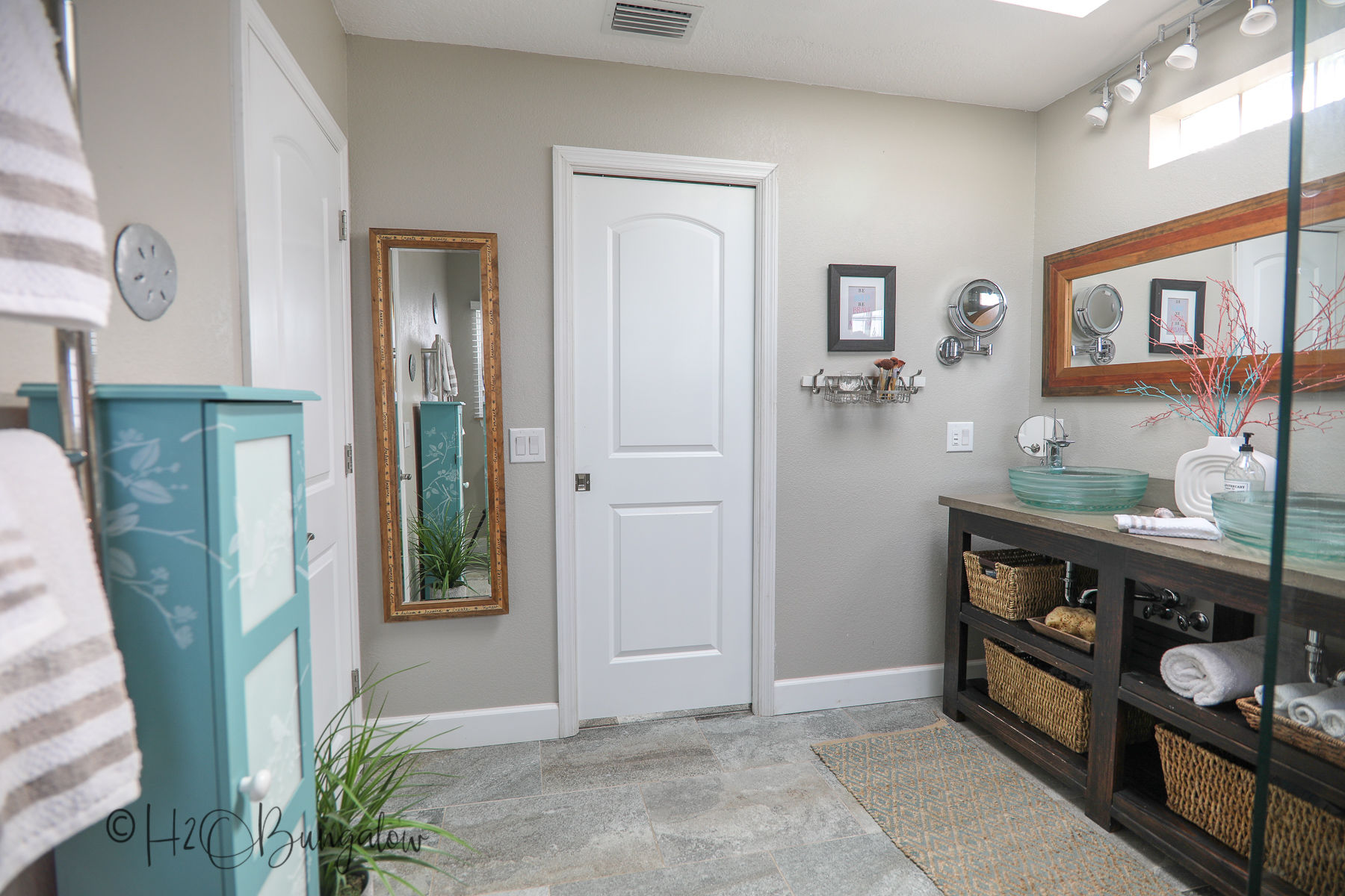 waxed concrete countertop in modern bathroom