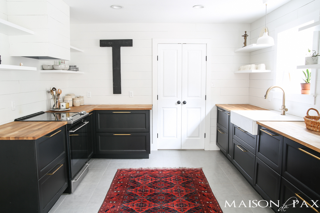 open kitchen shelving in modern rustic kitchen 