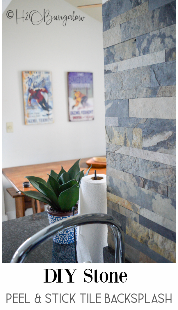 DIY stone peel and stick tile backsplash 