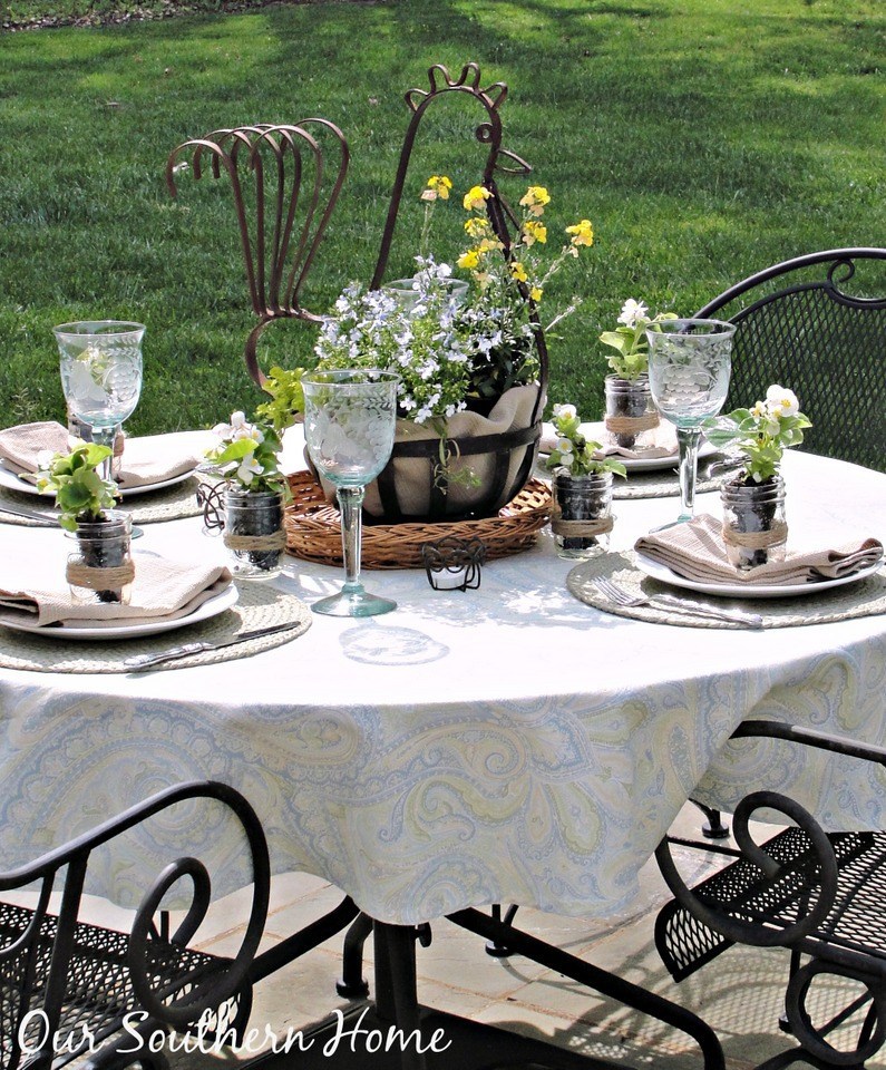 outdoor dining table on grass 