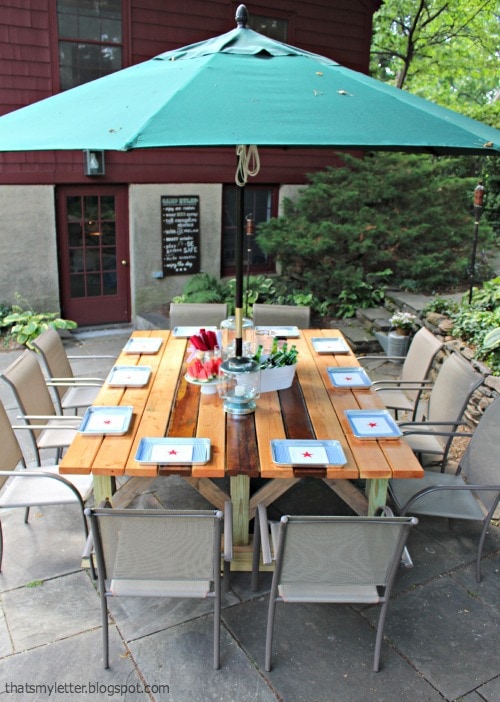 wide wood outside dining table 