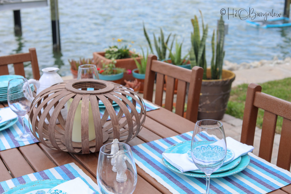 outdoor eating area by the water 