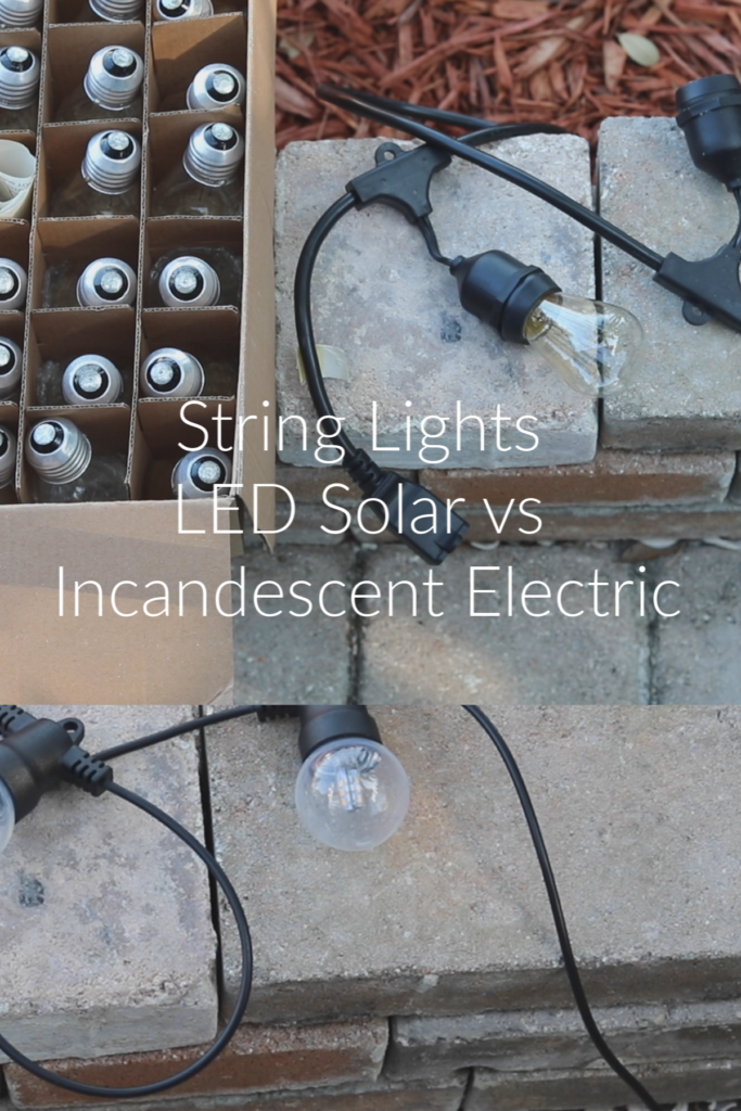 Solar LED string lights and incandescent electric string lights