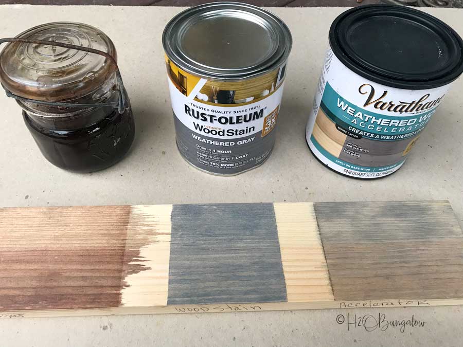 three stains used on pallet wood wall 