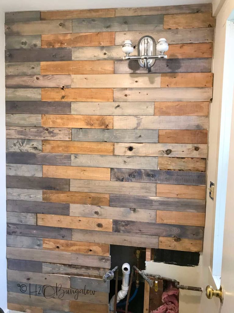 pallet wood wall almost finished 