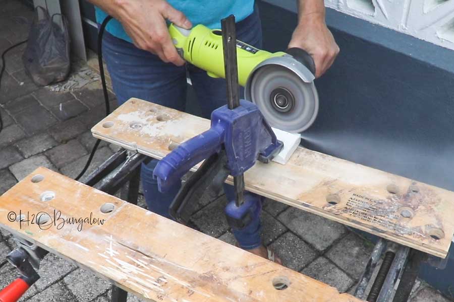 cutting AirStone faux fireplace chimney stones