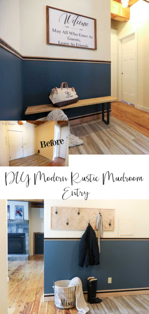 DIY modern rustic mudroom entry