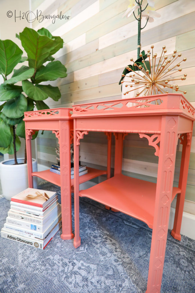 finished coral painted furniture that used to be dark wook