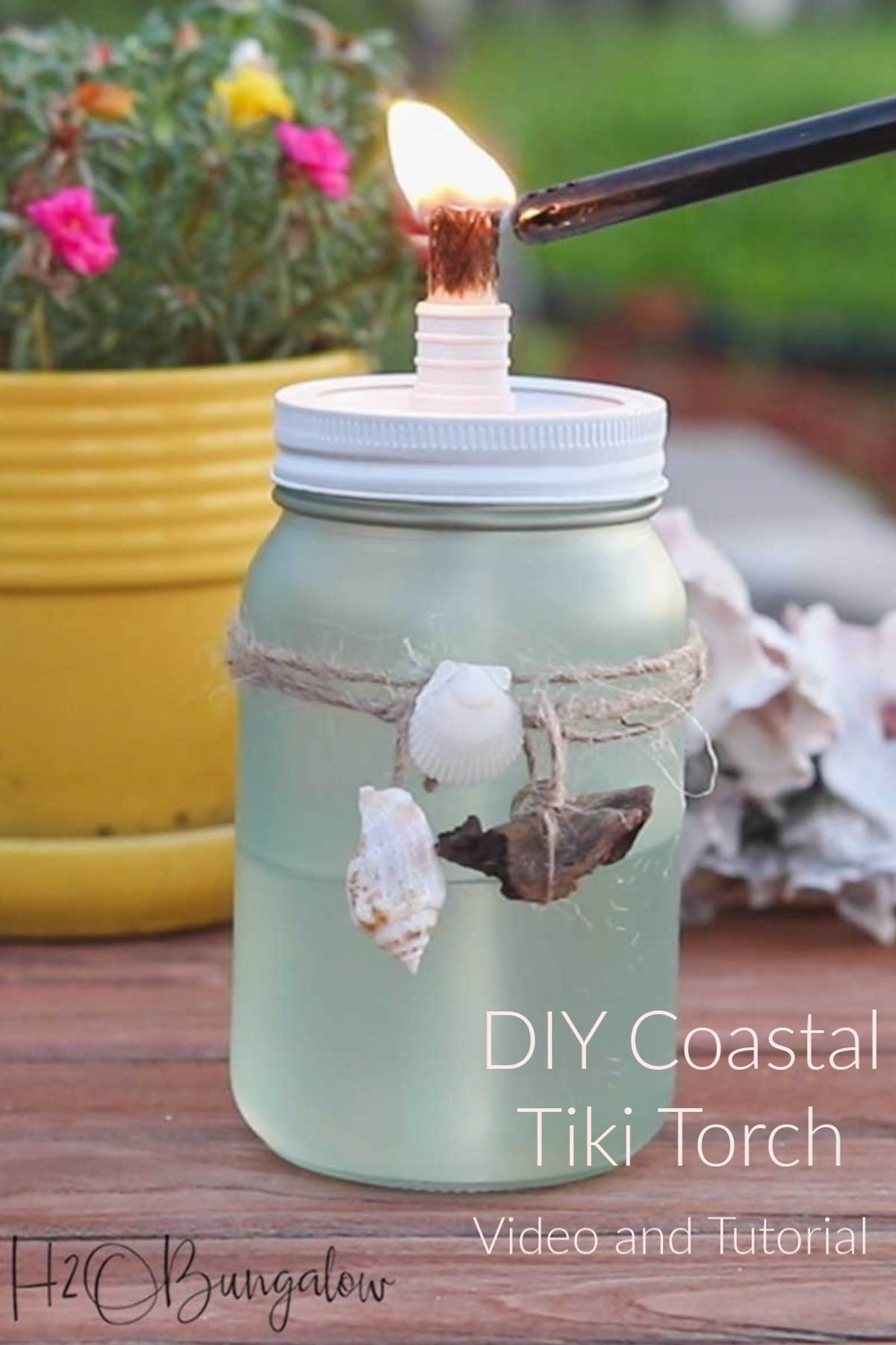 DIY tiki torch spray paint project idea made from a mason jar