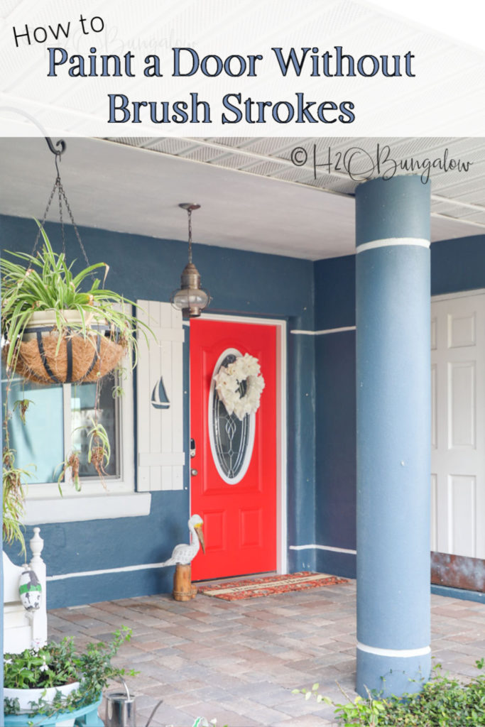 Green Front Door with Painted Striped Stairs - Blushing Bungalow