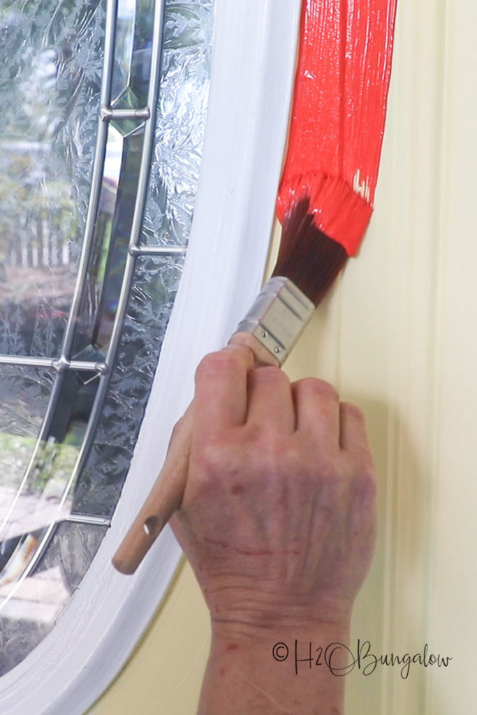 cutting in paint trim on a front door 