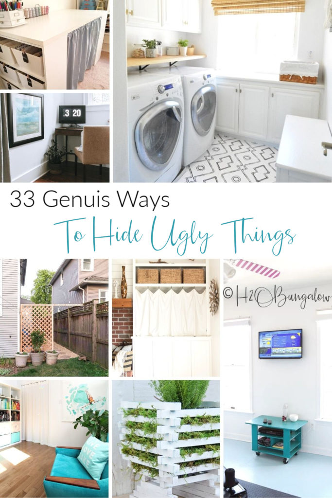 33 creative ways to hide ugly things in your home, inside and out! Try these easy and smart DIY ideas to hide ugly eyesores in your house and yard. #hidestuff #declutter