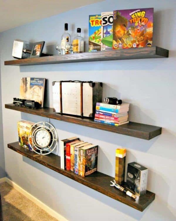 floating shelves in front of wall 