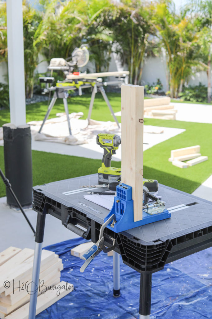 kreg jig making pocket holes for wedding moon gate arch