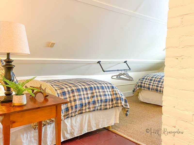 Bedroom decor in rustic setting North House Lodge in Vermont