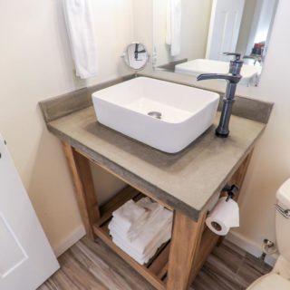 top view of DIY vanity with vessel sink