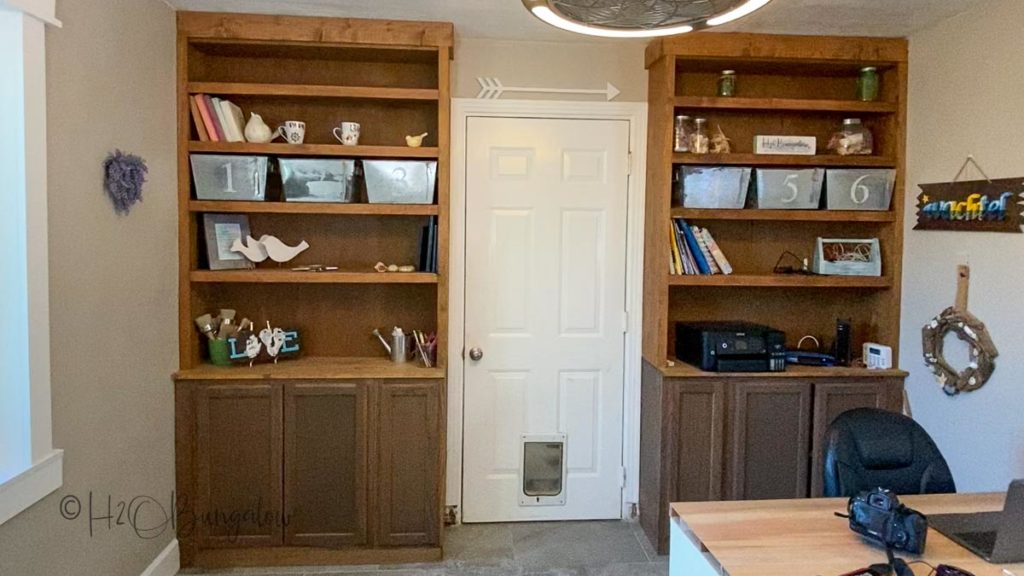 built in shelves before makeover