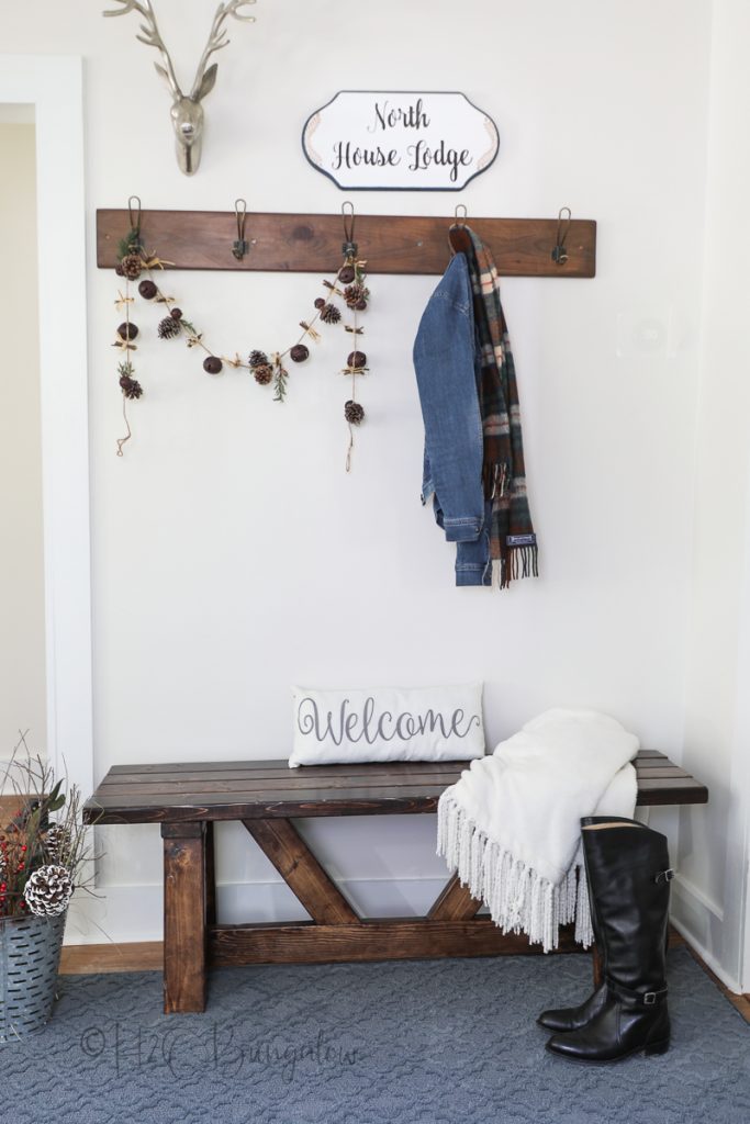 bench with winter jacket in heated home 