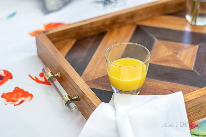 wooden tray with a diamond pattern