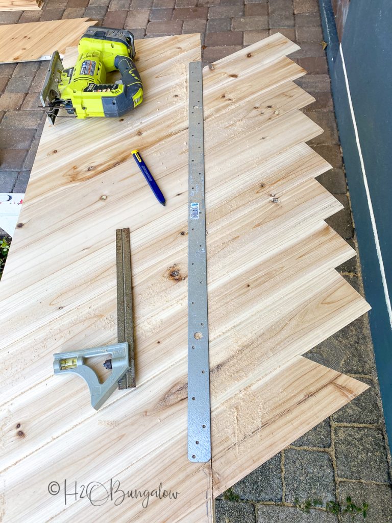 steps to cut wood trim on hollow core door makeover