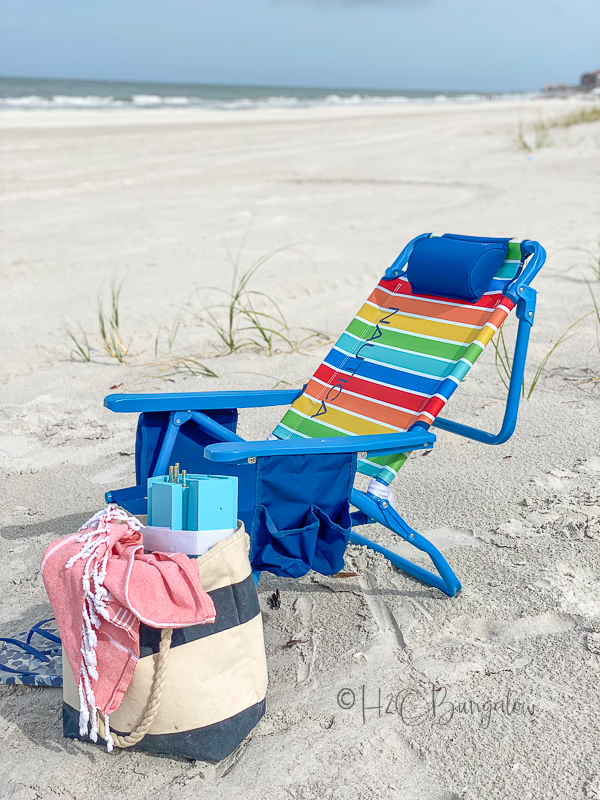 DIY portable folding table rolled up in a beach bag  
