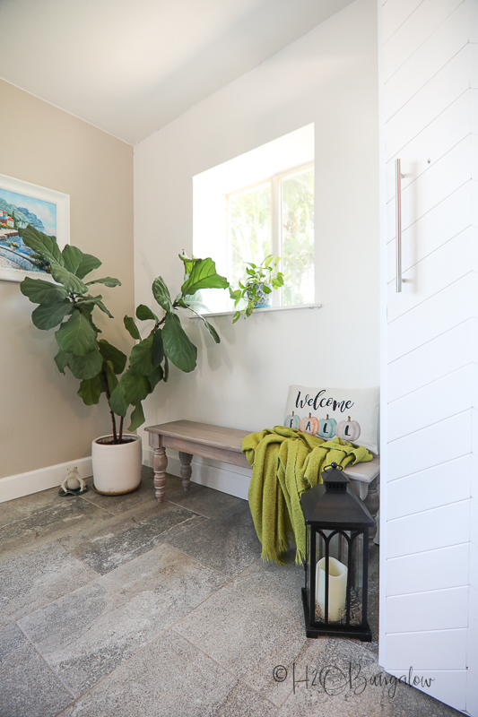 pantry closet storage next to bench