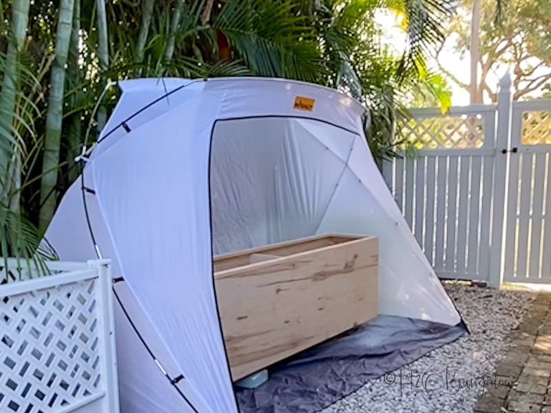 paint shelter set up to paint freestanding pantry cabinet 