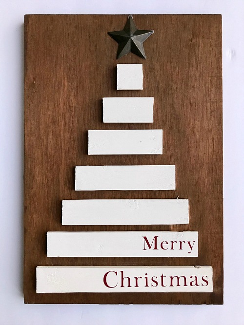 Christmas tree sign made from scrap wood 