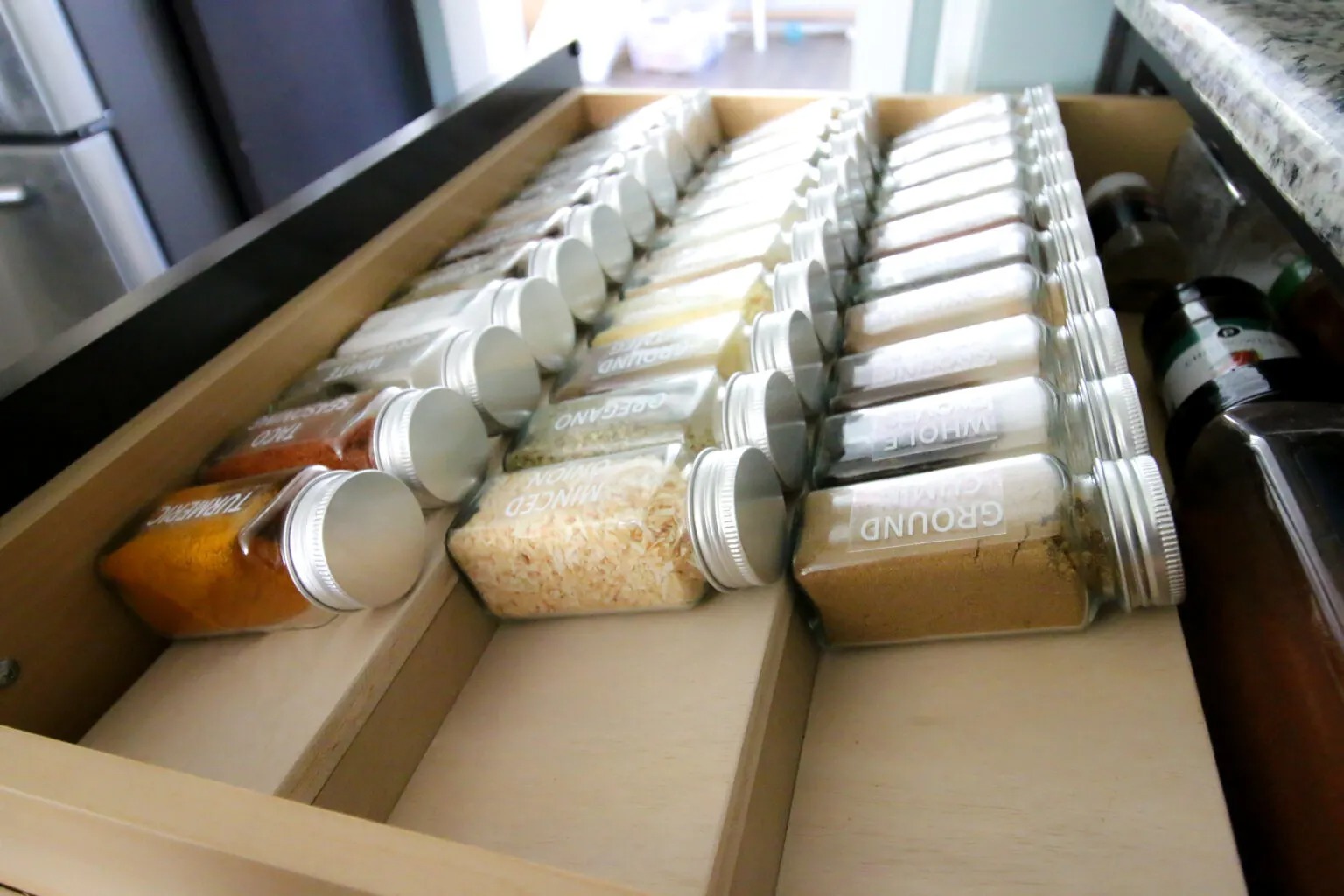 DIY spice drawer organizer for the kitchen