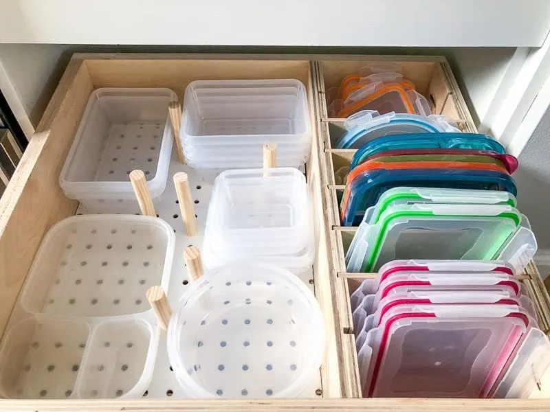 DIY drawer organizer for tupperware lids and containers